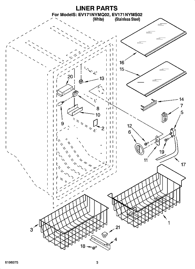 LINER PARTS Diagram and Parts List for EV171NYMS02  Whirlpool Freezer
