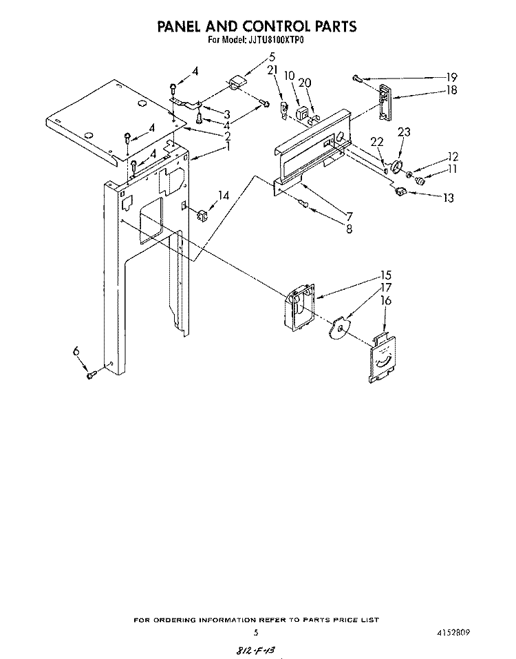 PANEL AND CONTROL Diagram and Parts List for JJTU8100XTP0  Whirlpool Trash Compactor