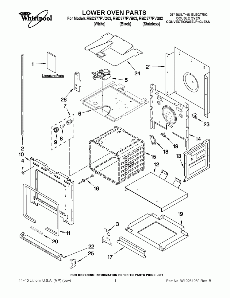 LOWER OVEN PARTS Diagram and Parts List for RBD277PVB02  Whirlpool Wall Oven