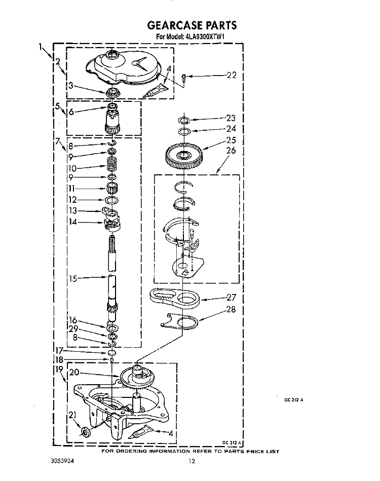 GEARCASE Diagram and Parts List for 4LA9300XTG1  Whirlpool Washer