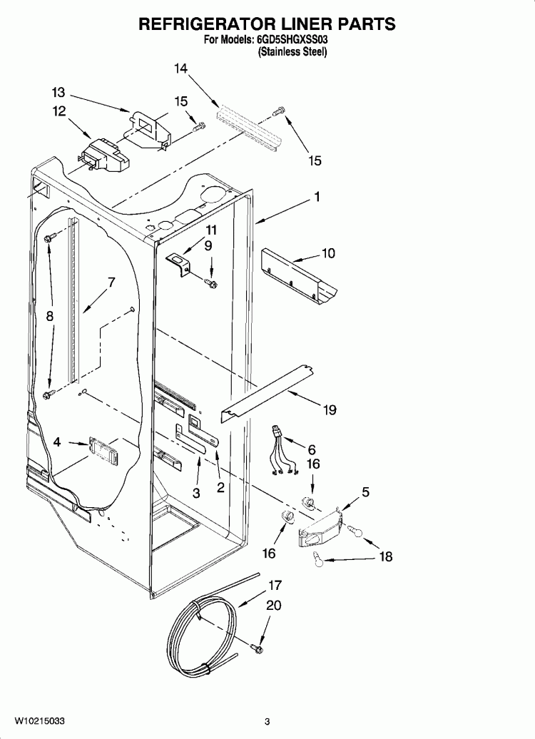 REFRIGERATOR LINER PARTS Diagram and Parts List for 6GD5SHGXSS03  Whirlpool Refrigerator