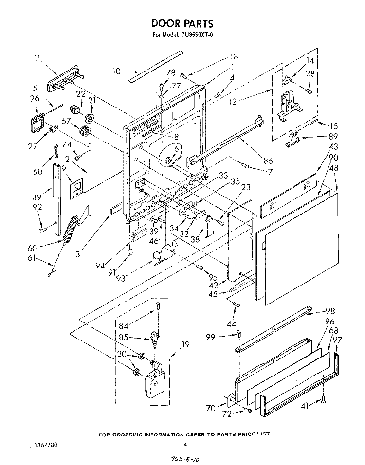 DOOR Diagram and Parts List for DU8550XT0  Whirlpool Dishwasher