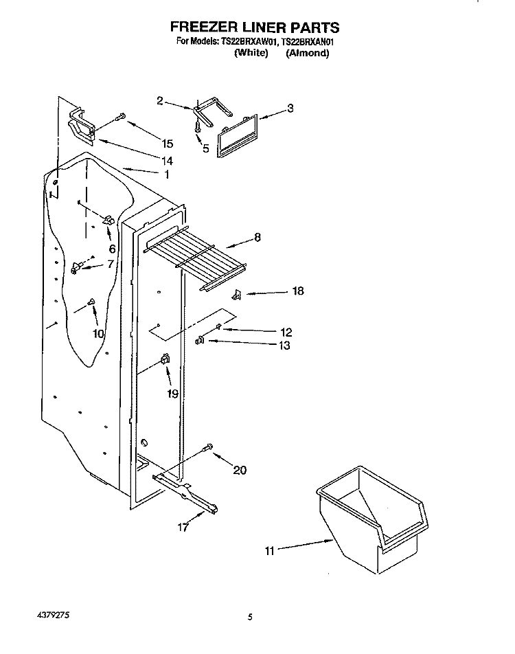FREEZER LINER Diagram and Parts List for TS22BRXAW01  Whirlpool Refrigerator