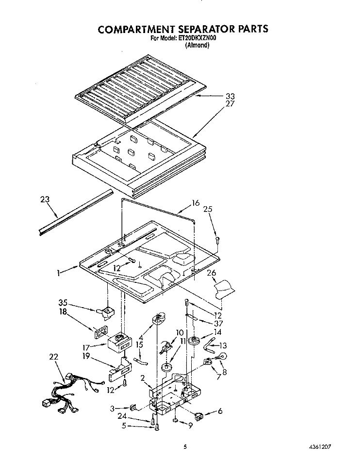 COMPARTMENT SEPARATOR Diagram and Parts List for ET20DKXZN00  Whirlpool Refrigerator
