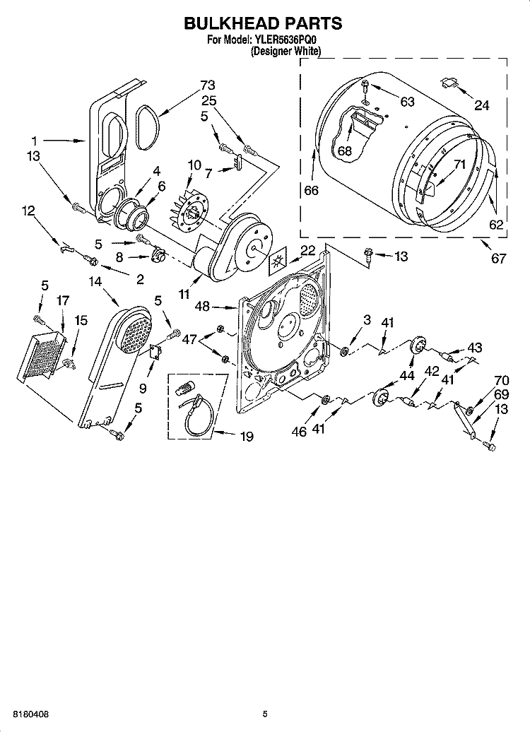 BULKHEAD PARTS Diagram and Parts List for YLER5636PQ0  Whirlpool Dryer