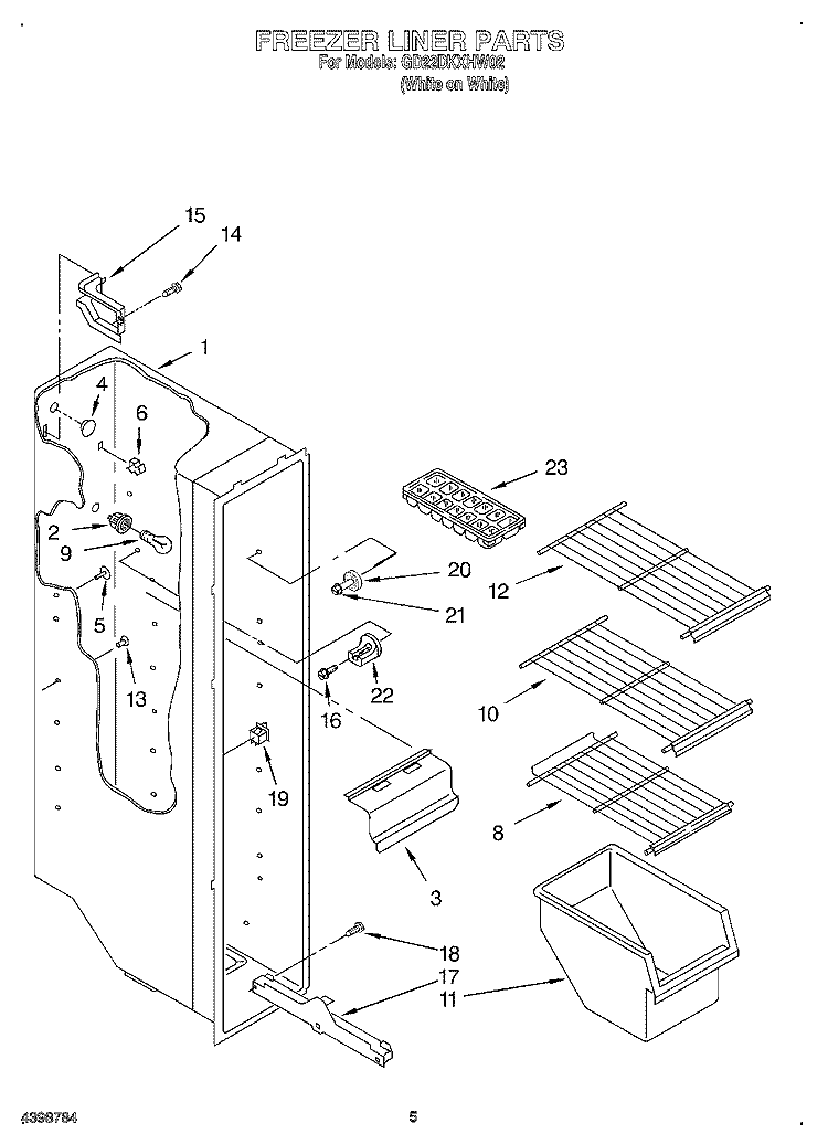 FREEZER LINER Diagram and Parts List for GD22DKXHW02  Whirlpool Refrigerator