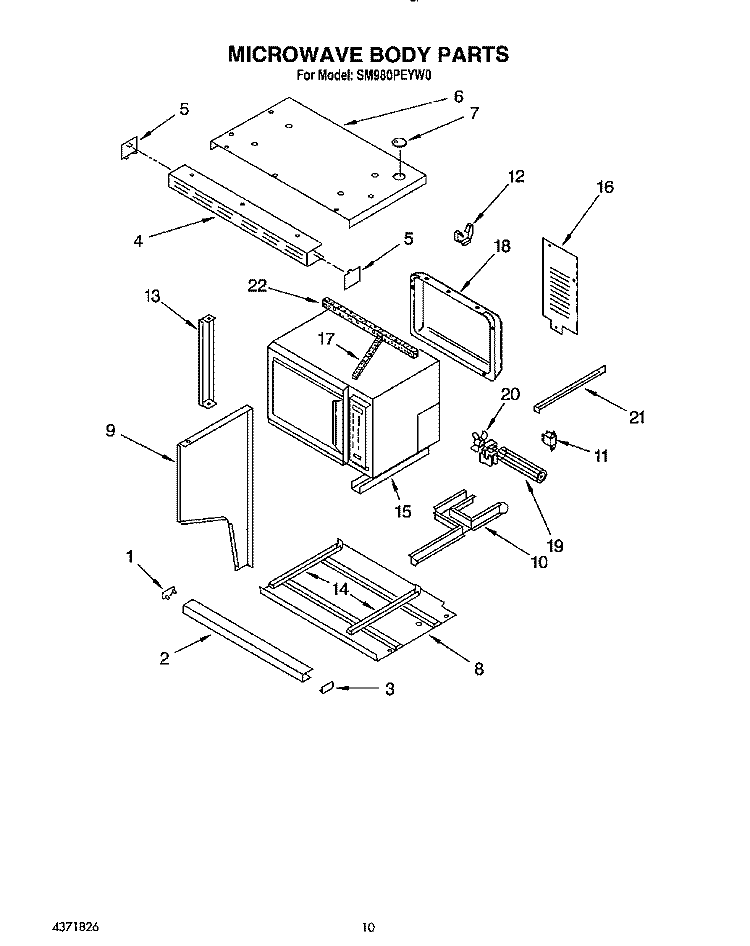 MICROWAVE BODY Diagram and Parts List for SM980PEYN0  Whirlpool Microwave Oven Combo