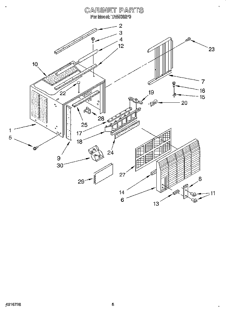 CABINET Diagram and Parts List for TA05002F0  Whirlpool Air Conditioner