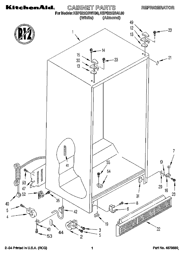 CABINET Diagram and Parts List for KSPS22QBWH00  KitchenAid Refrigerator