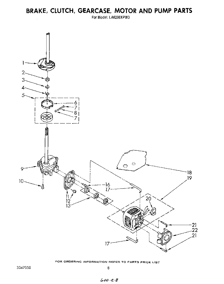 BRAKE, CLUTCH, GEARCASE, MOTOR AND PUMP Diagram and Parts List for LA6200XPW3  Whirlpool Washer