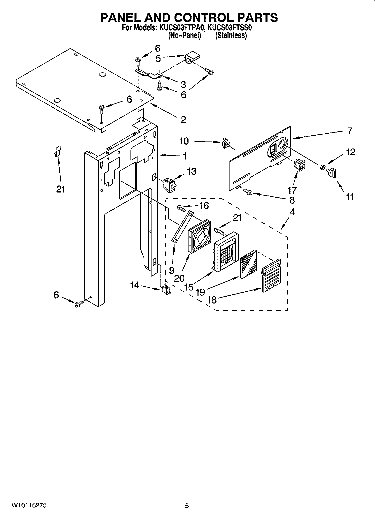 PANEL AND CONTROL PARTS Diagram and Parts List for KUCS03FTSS0  KitchenAid Trash Compactor