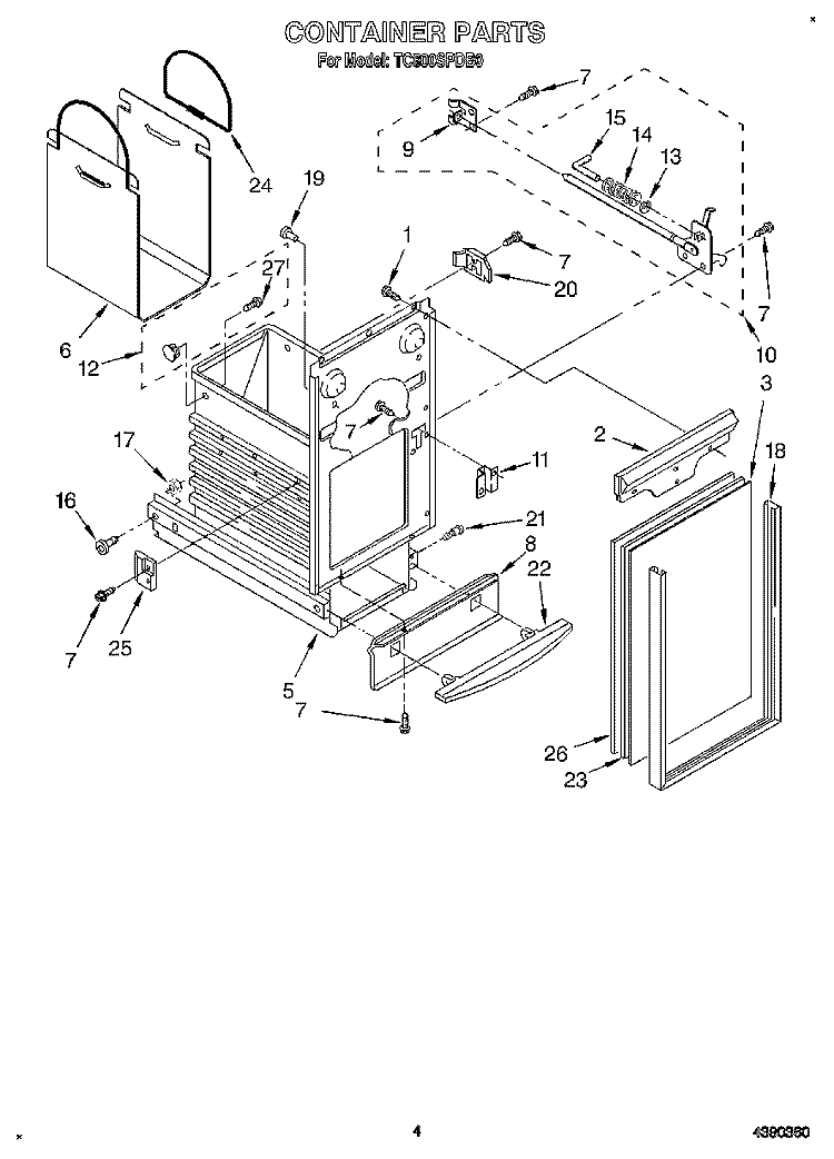CONTAINER Diagram and Parts List for TC800SPDB0  Whirlpool Trash Compactor