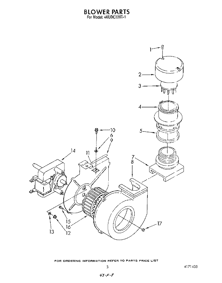 BLOWER Diagram and Parts List for 4KUDC220T1  KitchenAid Dishwasher