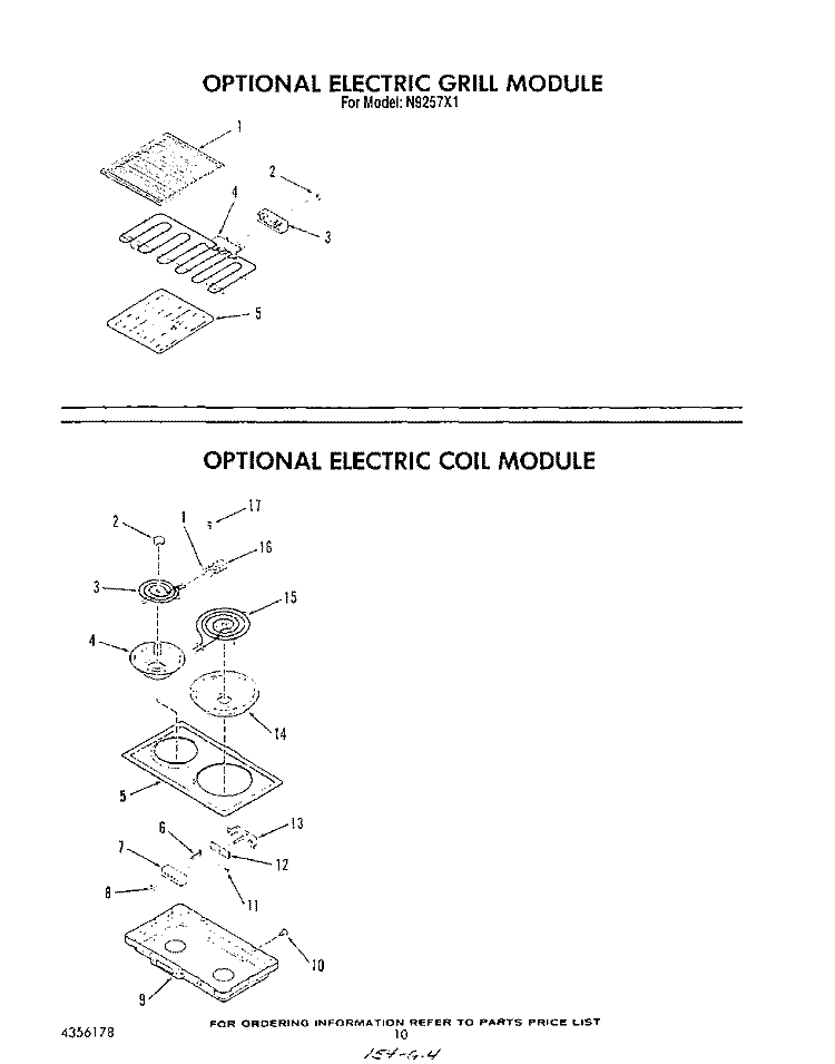 ELECTRIC GRILL , ELECTRIC COIL Diagram and Parts List for N9257L1  Roper Range