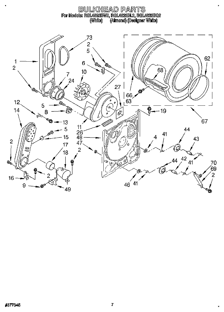BULKHEAD Diagram and Parts List for RGL4632BQ2  Roper Dryer