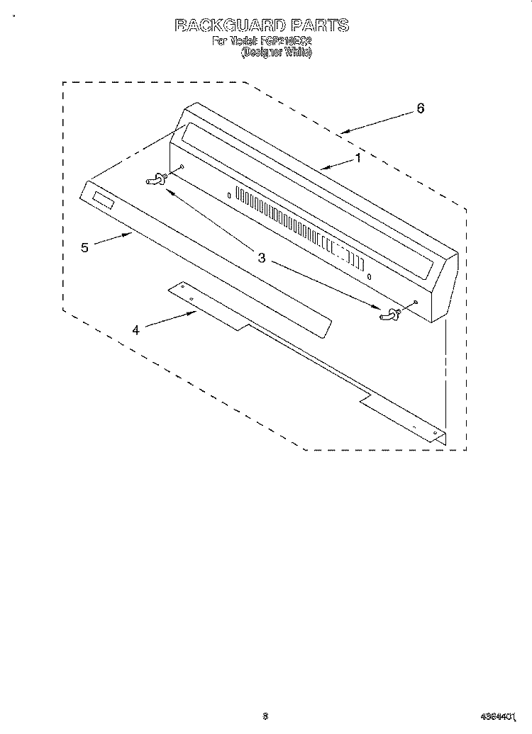 BACKGUARD Diagram and Parts List for FGP210EQ2  Roper Range