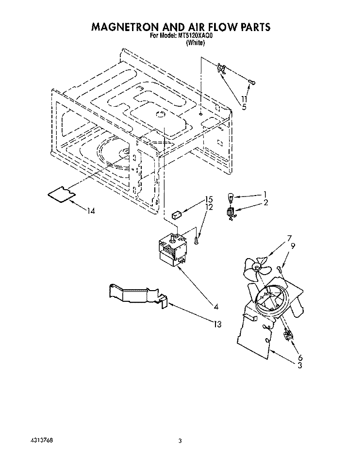 MAGNETRON AND AIR FLOW Diagram and Parts List for MT5120XAQ0  Whirlpool Microwave