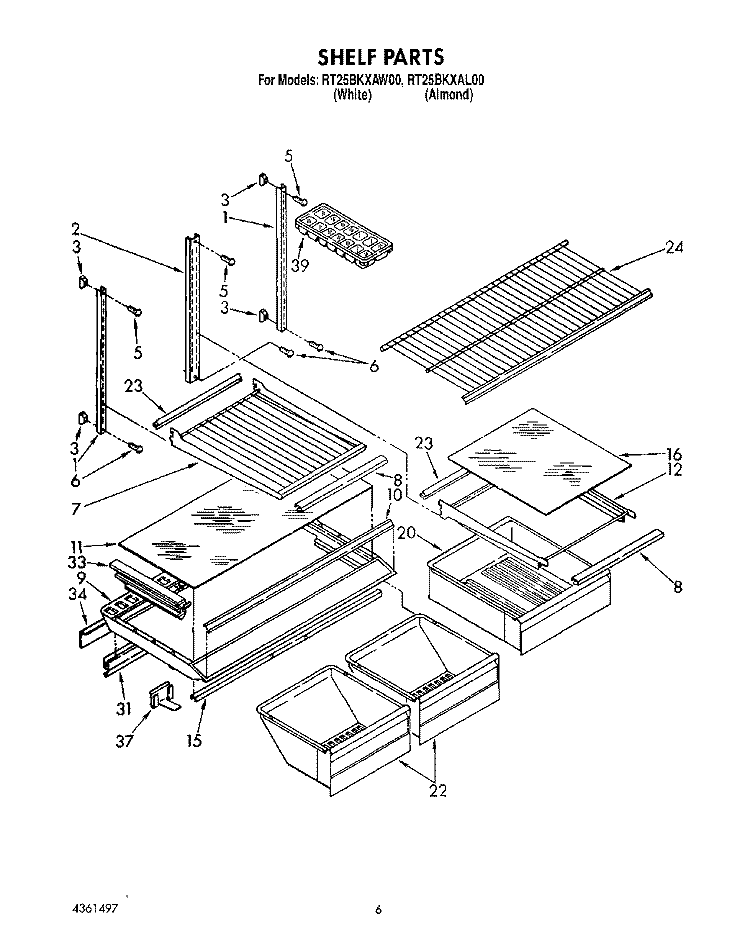 SHELF, LIT/OPTIONAL Diagram and Parts List for RT25BKXAW00  Roper Refrigerator