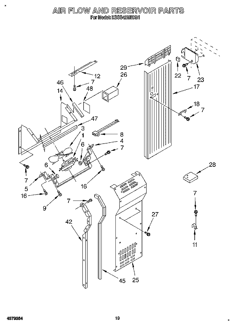 AIR FLOW AND RESERVOIR Diagram and Parts List for KSSS42MBX01  KitchenAid Refrigerator