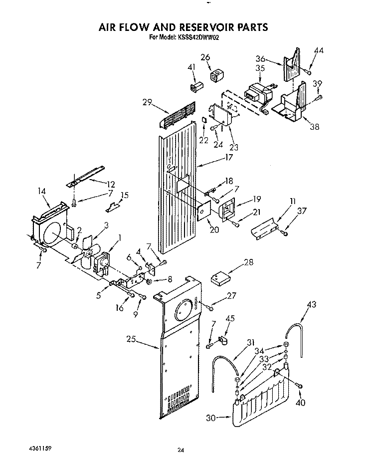 AIR FLOW AND RESERVOIR Diagram and Parts List for KSSS42DWW02  KitchenAid Refrigerator