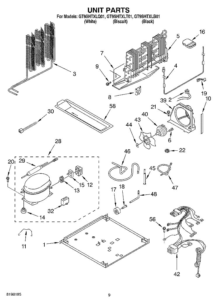 UNIT Diagram and Parts List for GT9SHTXLB01  Whirlpool Refrigerator