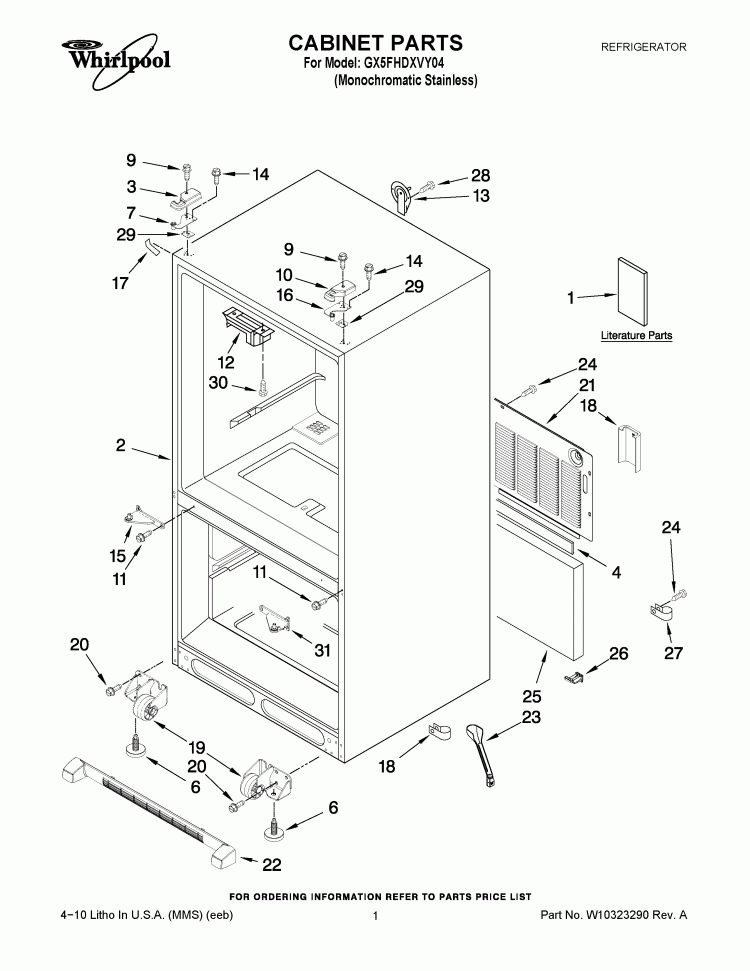 CABINET PARTS Diagram and Parts List for GX5FHDXVY04  Whirlpool Refrigerator