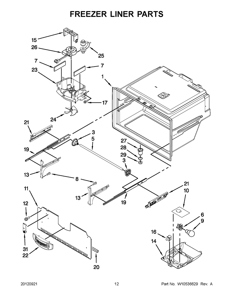FREEZER LINER PARTS Diagram and Parts List for GI6FDRXXY010  Whirlpool Refrigerator