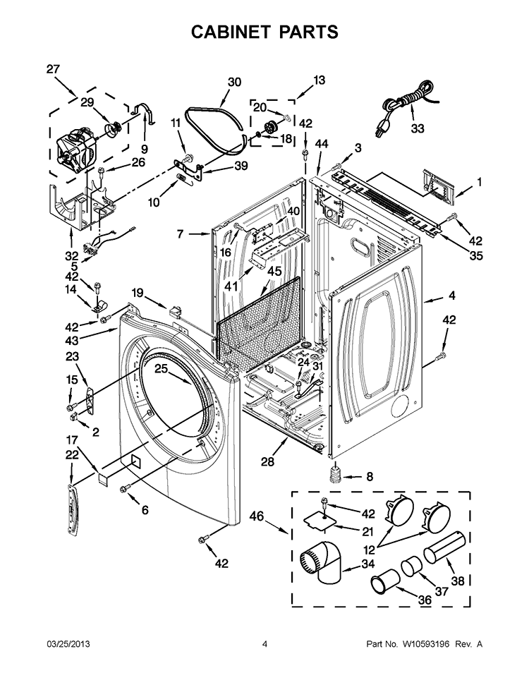 CABINET PARTS Diagram and Parts List for WGD86HEBC0  Whirlpool Dryer