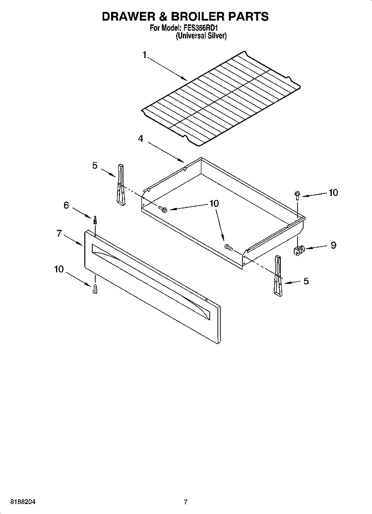DRAWER & BROILER PARTS, OPTIONAL PARTS Diagram and Parts List for FES356RD1  Roper Range