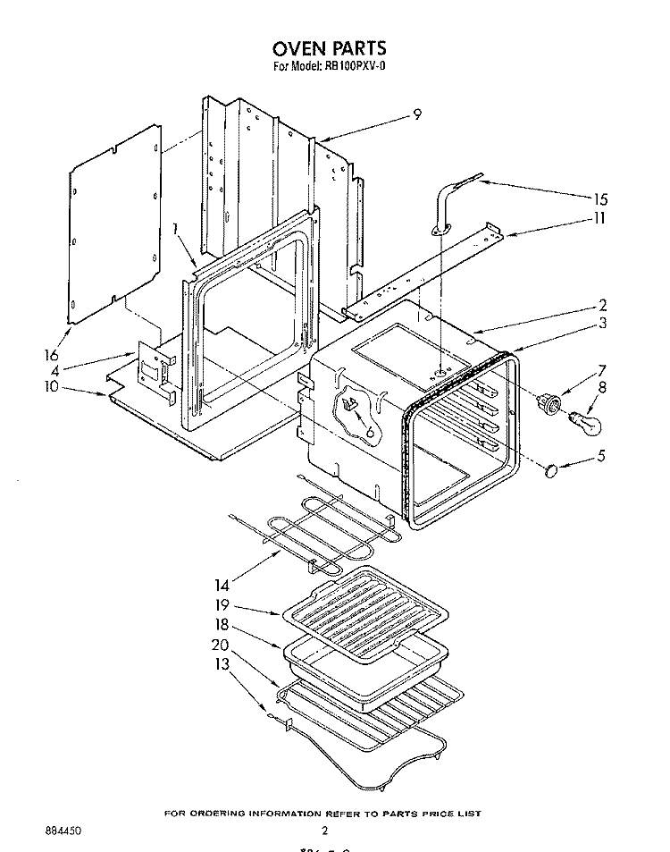 OVEN Diagram and Parts List for RB100PXV0  Whirlpool Wall Oven