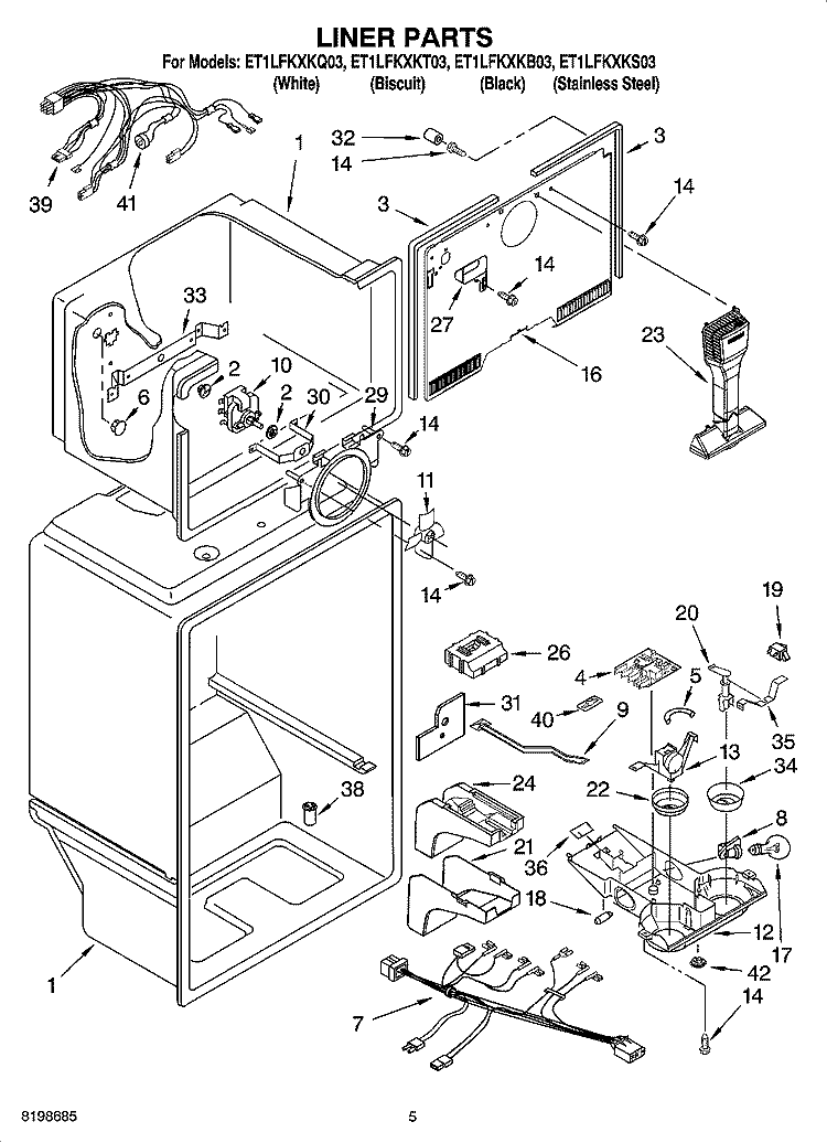 LINER PARTS Diagram and Parts List for ET1LFKXKT03  Whirlpool Refrigerator