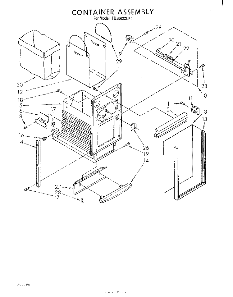 CONTAINER Diagram and Parts List for TU8003XLP0  Whirlpool Trash Compactor