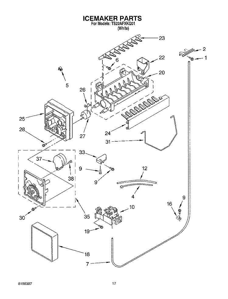 ICE MAKER Diagram and Parts List for TS22AFXKQ01  Estate Refrigerator