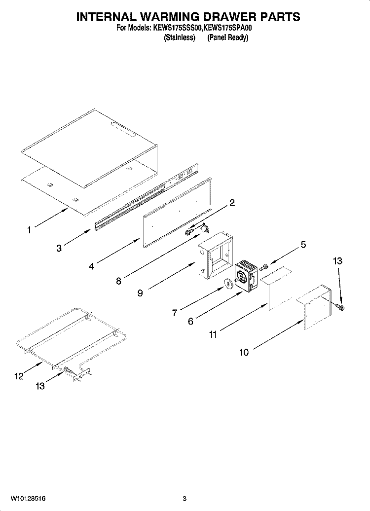 INTERNAL WARMING DRAWER PARTS Diagram and Parts List for KEWS175SSS00  KitchenAid Warming Drawer