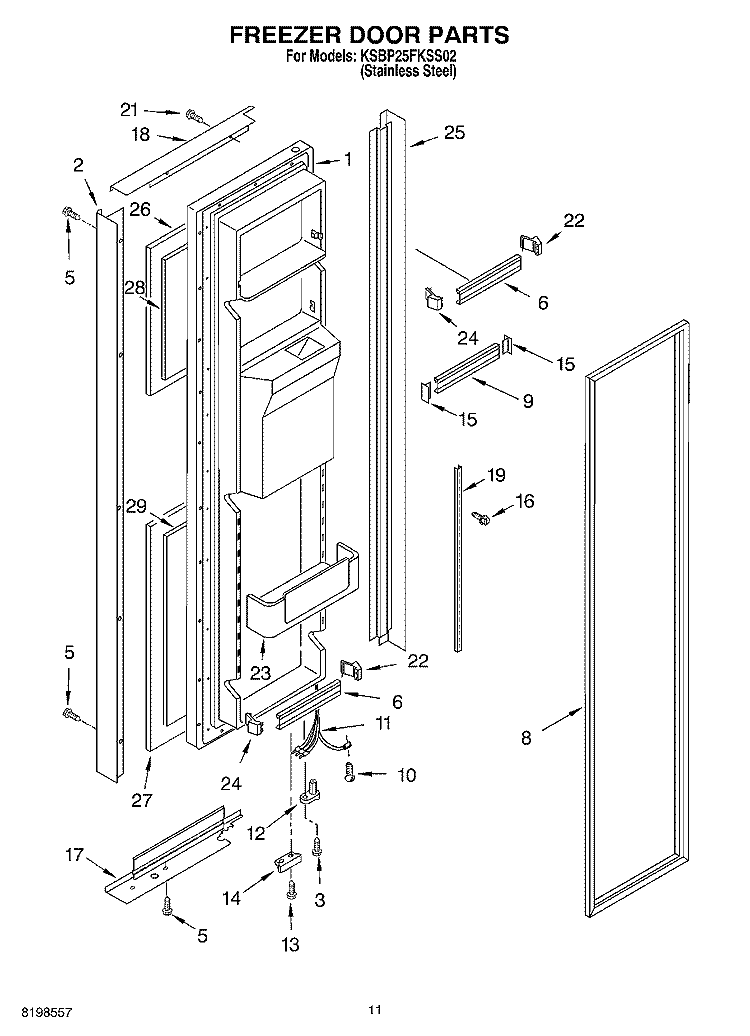 FREEZER DOOR PARTS Diagram and Parts List for KSBP25FKSS02  KitchenAid Refrigerator