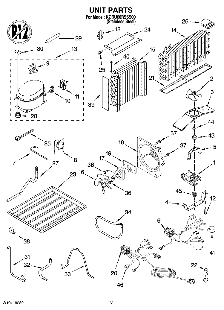 UNIT PARTS Diagram and Parts List for KORU06RSSS00  KitchenAid Refrigerator