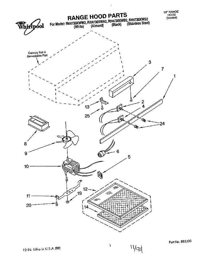 SECTION Diagram and Parts List for RH4730XWB2  Whirlpool Range Hood