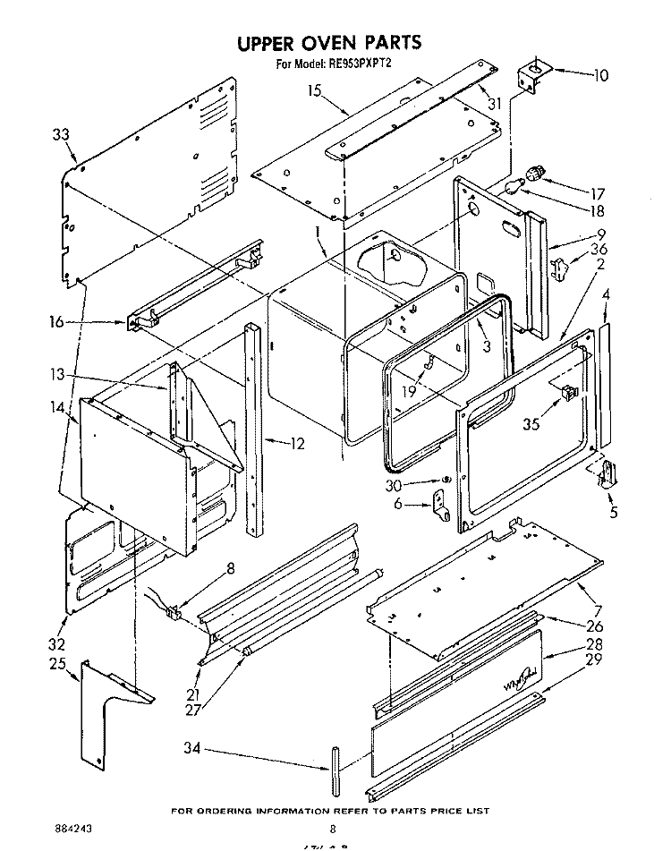 UPPER OVEN Diagram and Parts List for RE953PXPT2  Whirlpool Range