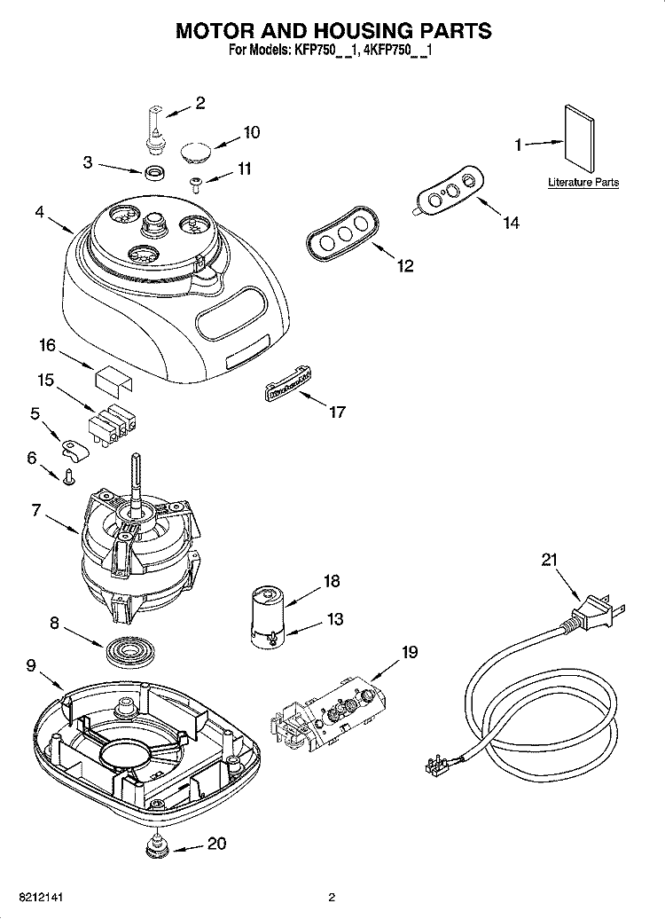 MOTOR AND HOUSING PARTS Diagram and Parts List for 4KFP750OB1  KitchenAid Food Processor