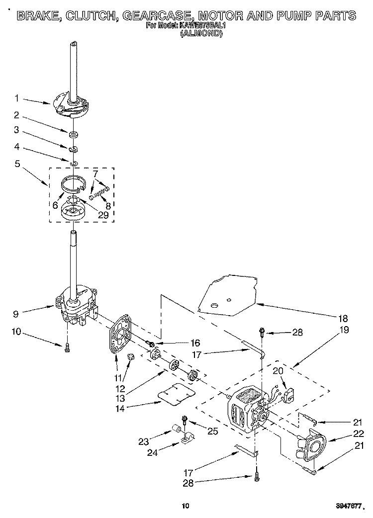BRAKE, CLUTCH, GEARCASE, MOTOR AND PUMP Diagram and Parts List for KAWE878BAL1  KitchenAid Washer