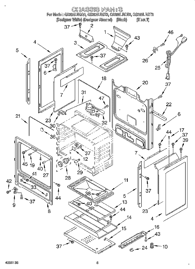 CHASSIS Diagram and Parts List for GS395LEGQ3  Whirlpool Range