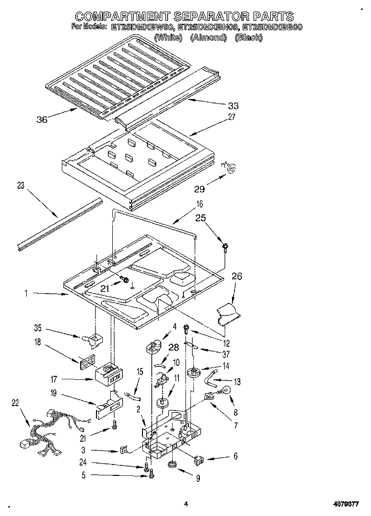 COMPARTMENT SEPARATOR Diagram and Parts List for ET25DMXBW00  Whirlpool Refrigerator