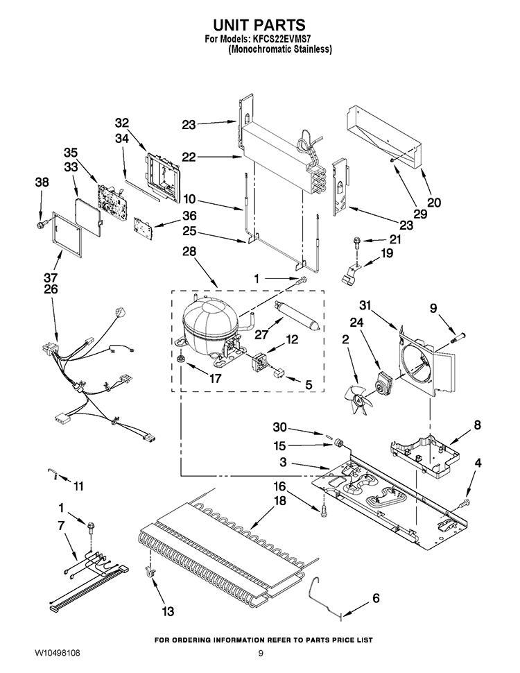 UNIT PARTS Diagram and Parts List for KFCS22EVMS7  KitchenAid Refrigerator