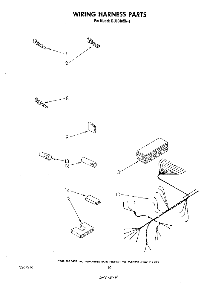 WIRING HARNESS Diagram and Parts List for DU8000XR1  Whirlpool Dishwasher