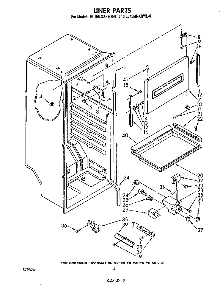 LINER , LIT/OPTIONAL Diagram and Parts List for EL15MNXRWR0  Whirlpool Refrigerator