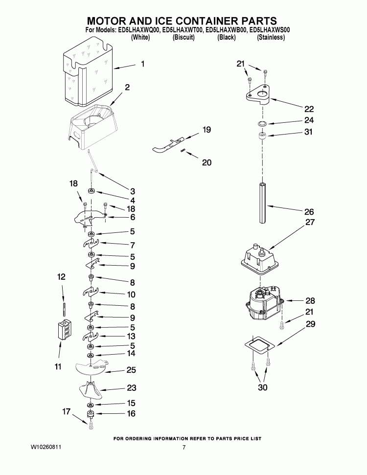 MOTOR AND ICE CONTAINER PARTS Diagram and Parts List for ED5LHAXWB00  Whirlpool Refrigerator
