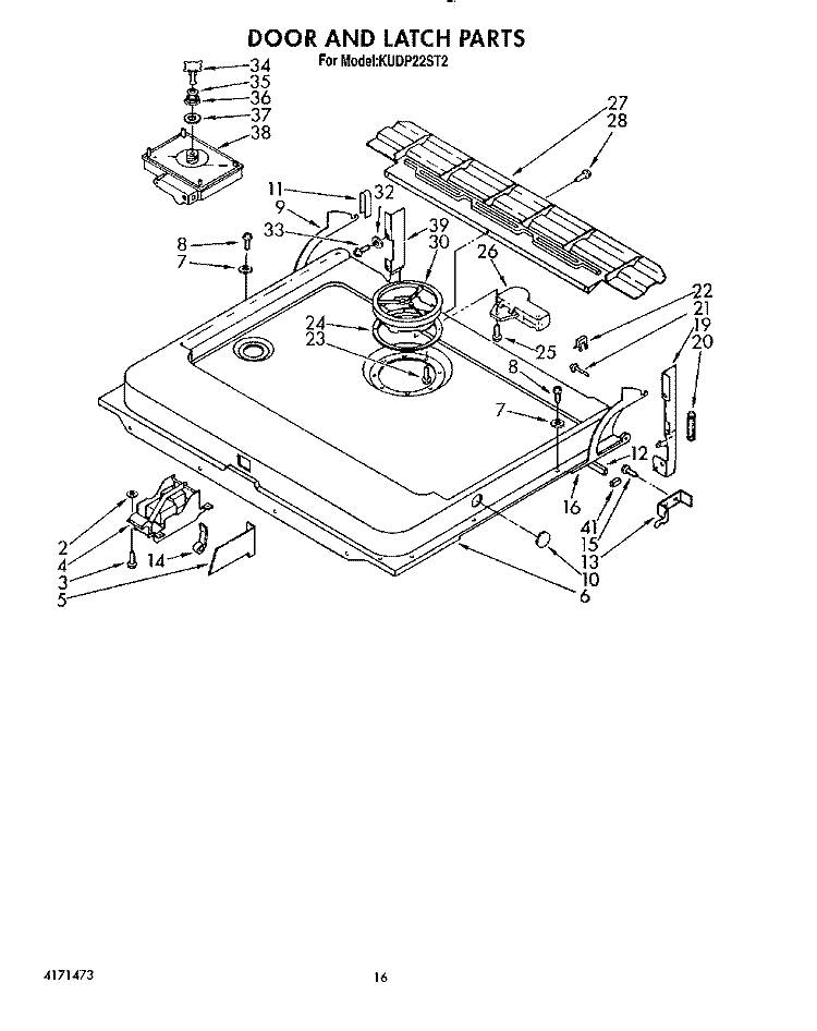 DOOR AND LATCH Diagram and Parts List for KUDP22ST2  KitchenAid Dishwasher