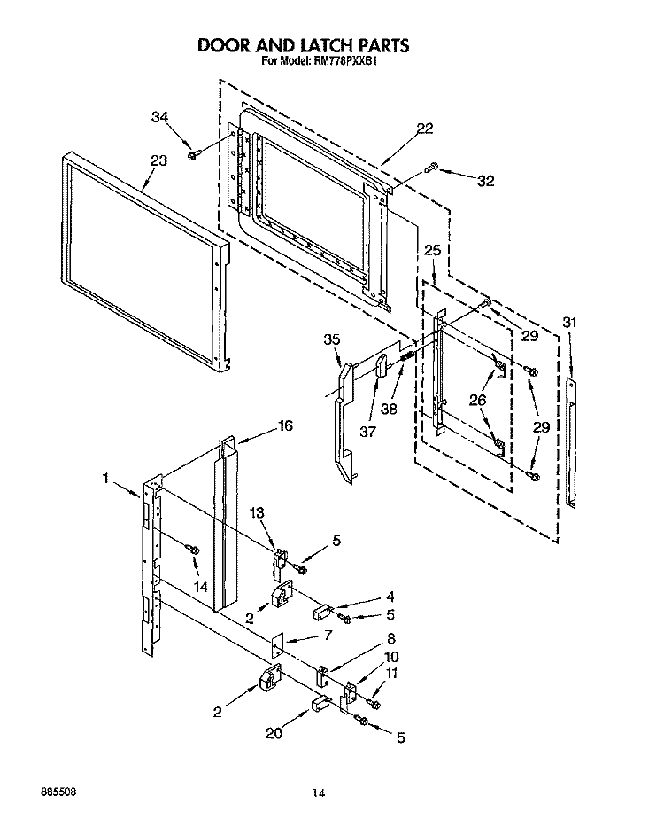 DOOR AND LATCH Diagram and Parts List for RM778PXXB1  Whirlpool Microwave Oven Combo