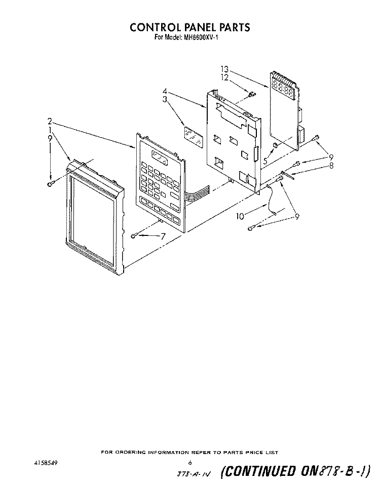 CONTROL PANEL Diagram and Parts List for MH6600XV1  Whirlpool Microwave