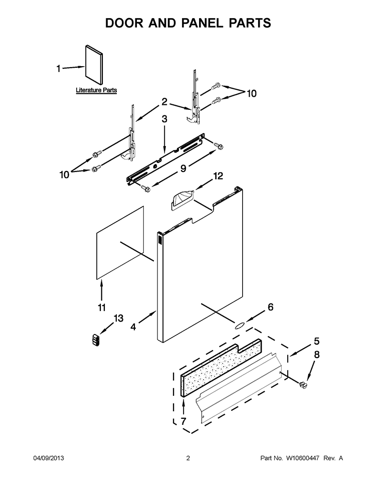 DOOR AND PANEL PARTS Diagram and Parts List for WDF530PLYM5  Whirlpool Dishwasher